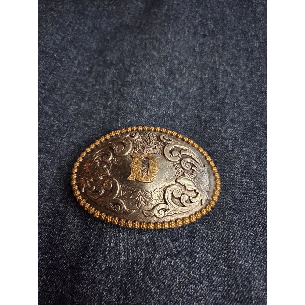 Nocona Letter D Initial Silver & Gold Western Belt Buckle - Excellent